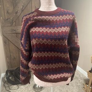 Cozy vintage Knit Crewneck Sweater - Burgundy and Blue